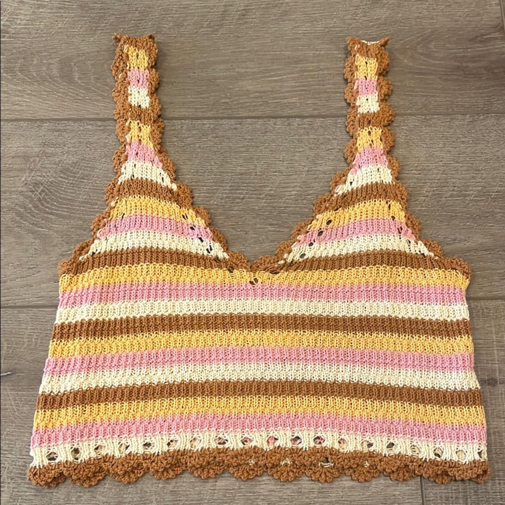 L*Space Pink and White Crop Tank Top